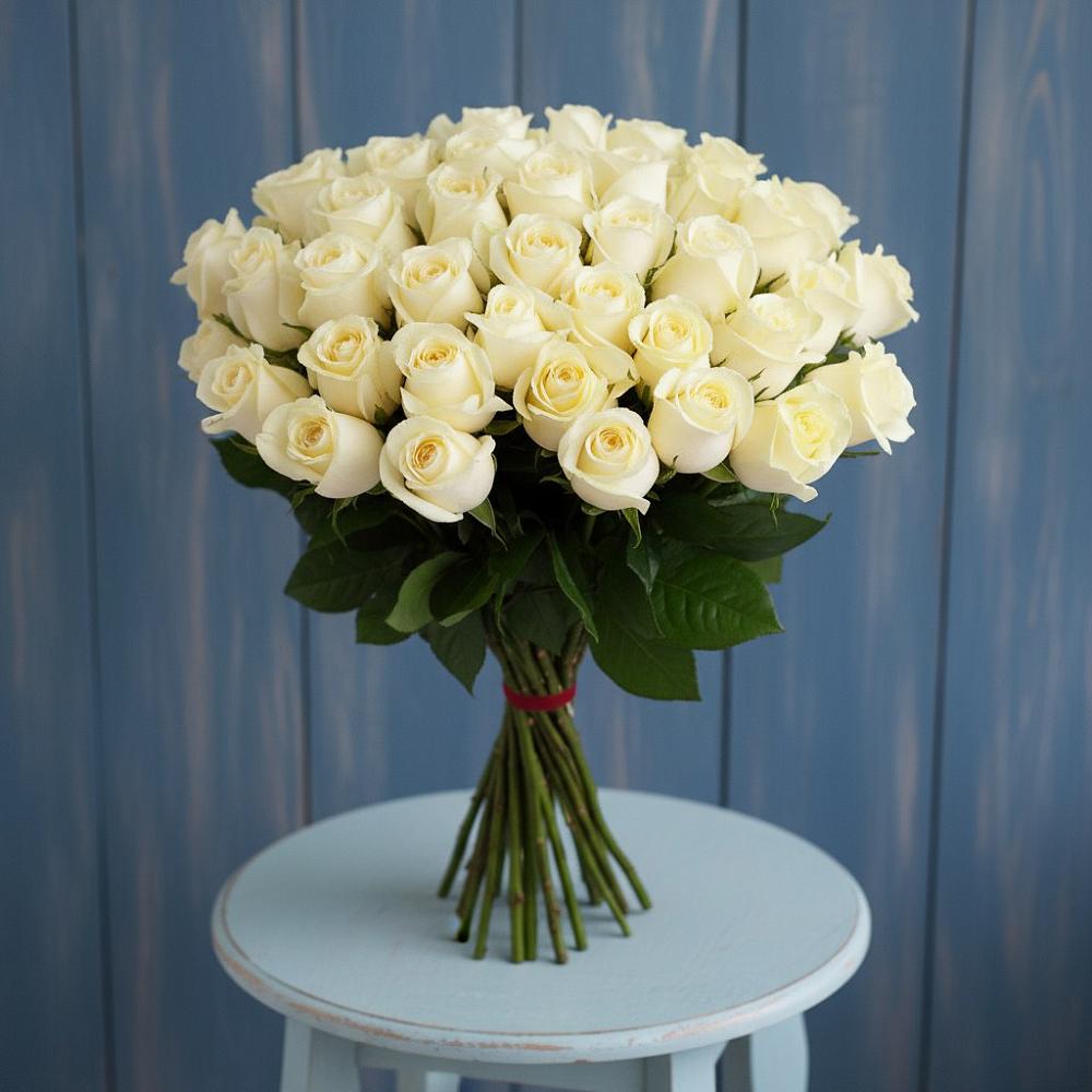 Букет 51 Белая роза Эдлесс Лав в Белиджи