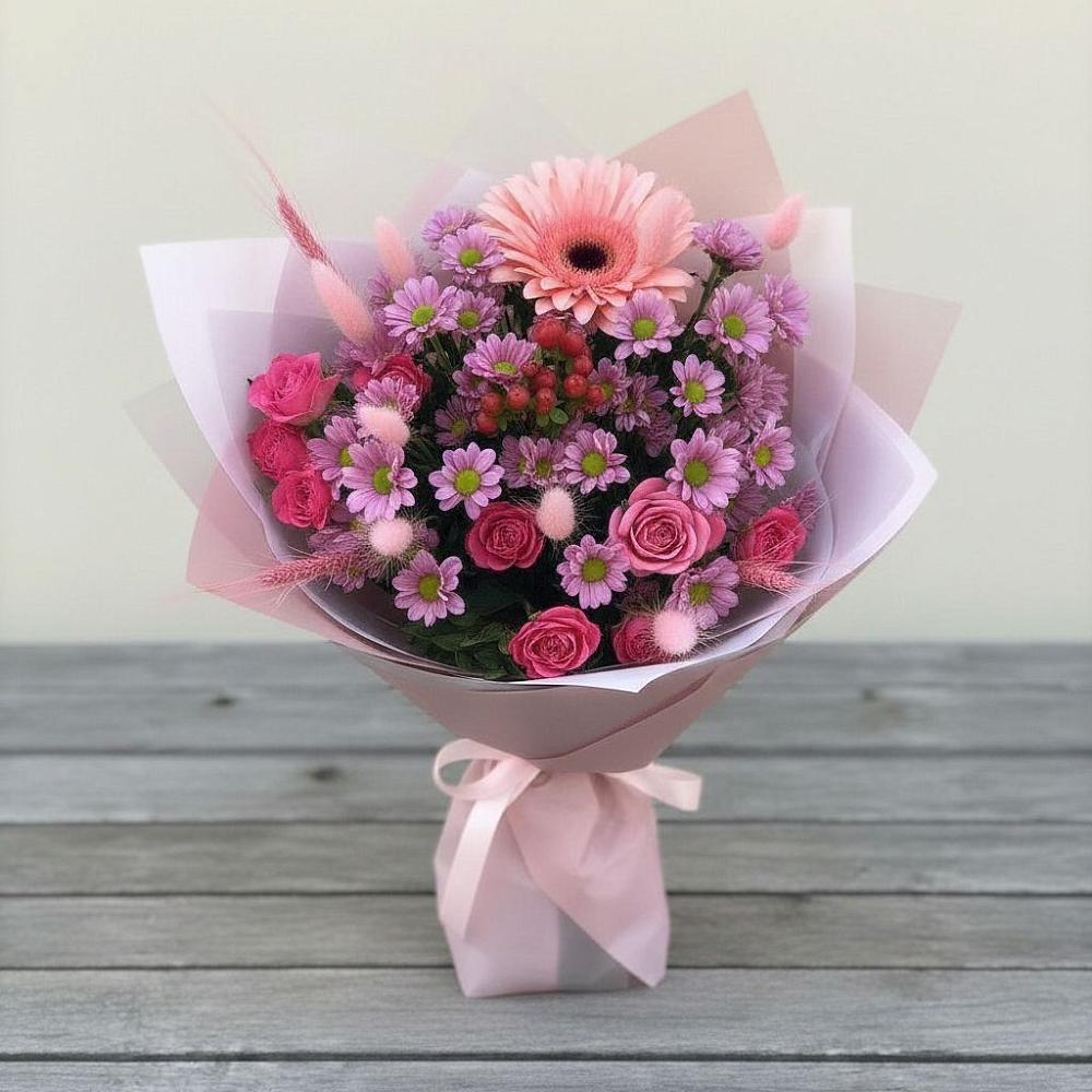 Букет цветов из: Розы, Герберы и Хризантемы в Белиджи