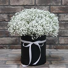 Цветочная композиция из Гипсофила в шляпной коробке в Белиджи