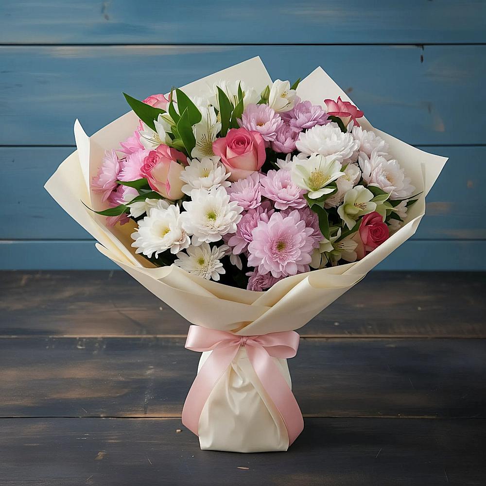 Букет цветов из: Хризантемы, Альстромерии и Розы в Белиджи